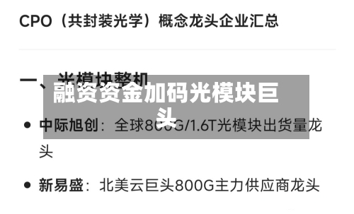 融资资金加码光模块巨头